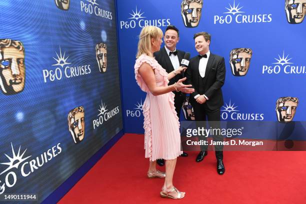 Sara Cox interviews Ant and Dec as they attend the BAFTA Television Awards with P&O Cruises at The Royal Festival Hall on May 14, 2023 in London,...