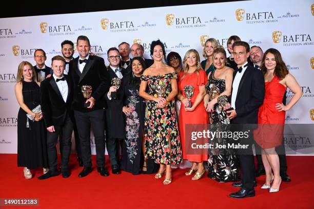 The Traitors' production team with the award for Reality & Constructed Factual in the Winner's Room during the 2023 BAFTA Television Awards with P&O...