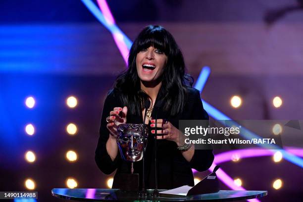Claudia Winkleman accepts the Entertainment Performance Award for 'The Traitors' for 'The Traitors' at the 2023 BAFTA Television Awards with P&O...