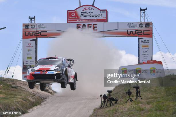 Kalle Rovanpera of Finland and Jonne Halttunen of Finland compete with their Toyota Gazoo Racing WRT Toyota GR Yaris Rally1 Hybrid during day four of...