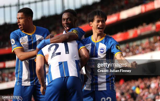 Deniz Undav of Brighton & Hove Albion after he scored the team's second goal during the Premier League match between Arsenal FC and Brighton & Hove...