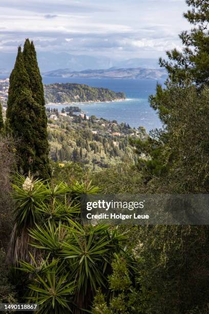 view across gardens of achilleion palace (built in 1891 by empress elisabeth sissy of austria) - 1891 2020 stock pictures, royalty-free photos & images
