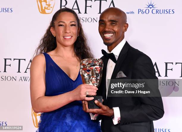 Tania Farah and Sir Mo Farah, winners of the Single Documentary Award for 'The Real Mo Farah', during the 2023 BAFTA Television Awards with P&O...