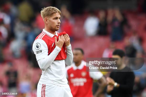 Emile Smith Rowe of Arsenal looks dejected following the team's defeat during the Premier League match between Arsenal FC and Brighton & Hove Albion...