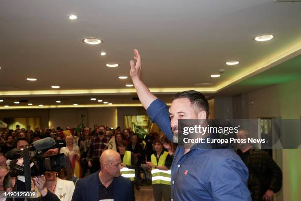 The secretary general of Vox, Santiago Abascal, participates in a Vox campaign event at the Hotel Iruña Park, on 14 May, 2023 in Pamplona, Navarra,...