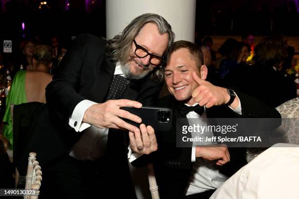 Gary Oldman and Taron Egertonattend the 2023 BAFTA Television Awards with P&O Cruises Dinner at The Royal Festival Hall on May 14, 2023 in London,...