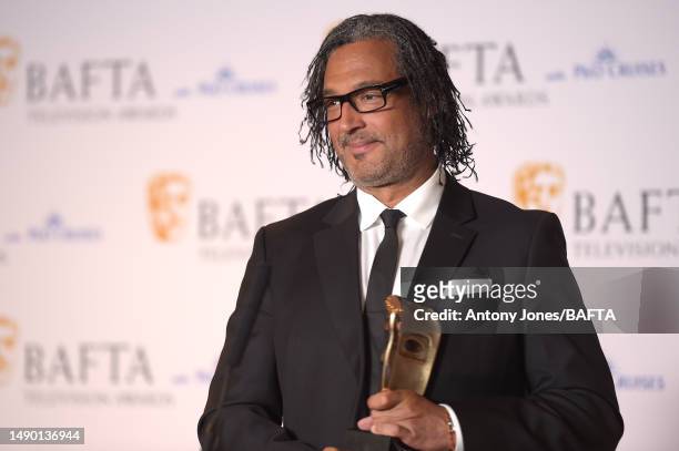 David Olusoga attends a press conference after receiving the Special Award during the 2023 BAFTA Television Awards with P&O Cruises at The Royal...
