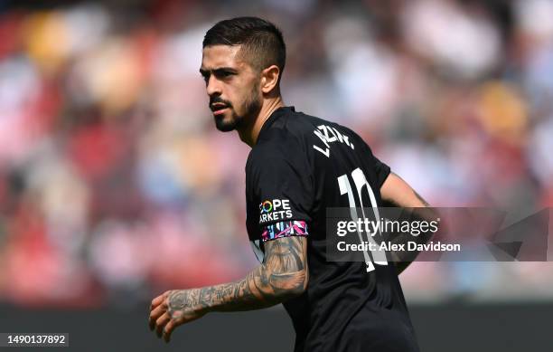 Manuel Lanzini of West Ham United during the Premier League match between Brentford FC and West Ham United at Gtech Community Stadium on May 14, 2023...