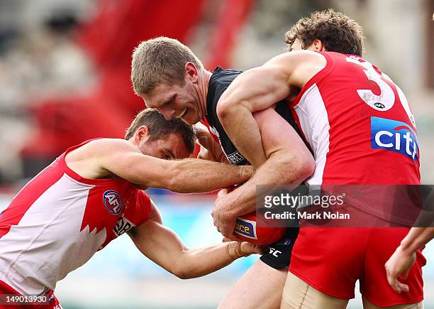 Ben McEvoy of the Saints held during the round 17 AFL match between the Sydney Swans and the St Kilda Saints at the Sydney Cricket Ground on July 22,...