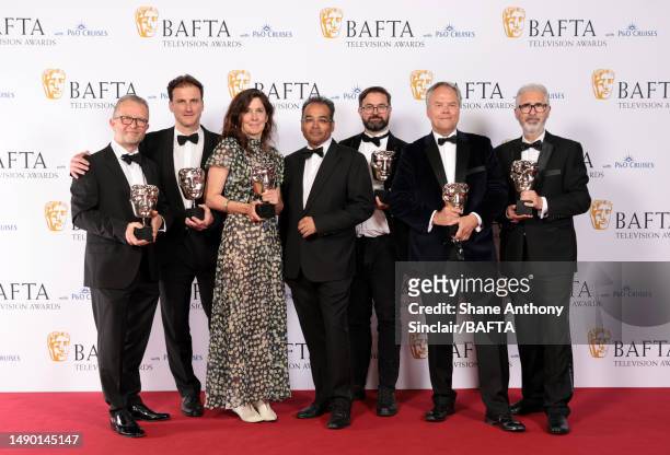 Martin Collett, Federico Escher, Esme Wren, Krishnan Guru-Murthy, Rhodri Jones, Matt Frei and Ray Queally with the News Coverage Award for 'Channel 4...