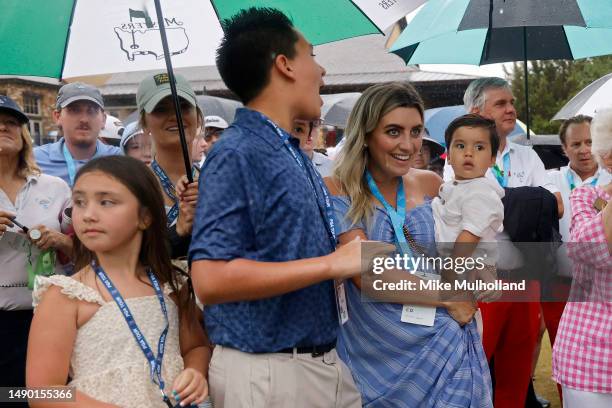 Ellie Day, wife of Jason Day of Australia, celebrates after Day finished his round during the final round of the AT&T Byron Nelson at TPC Craig Ranch...