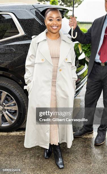 Quinta Brunson is seen leaving after delivering the keynote address at the 2023 Graduate School of Education at the University of Pennsylvania on May...
