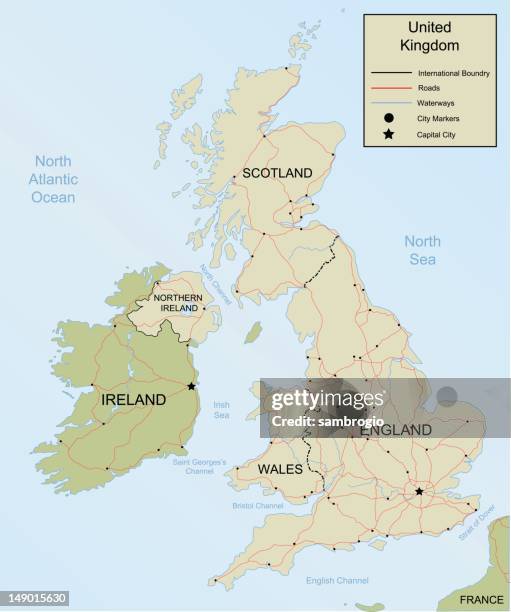 map of the united kingdom - ireland road stock illustrations