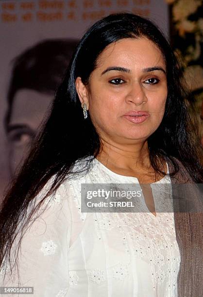 Indian Bollywood actress Padmini Kolhapure attends a prayer function in memory of late actor Rajesh Khanna in Mumbai on July 21, 2012. Khanna,...