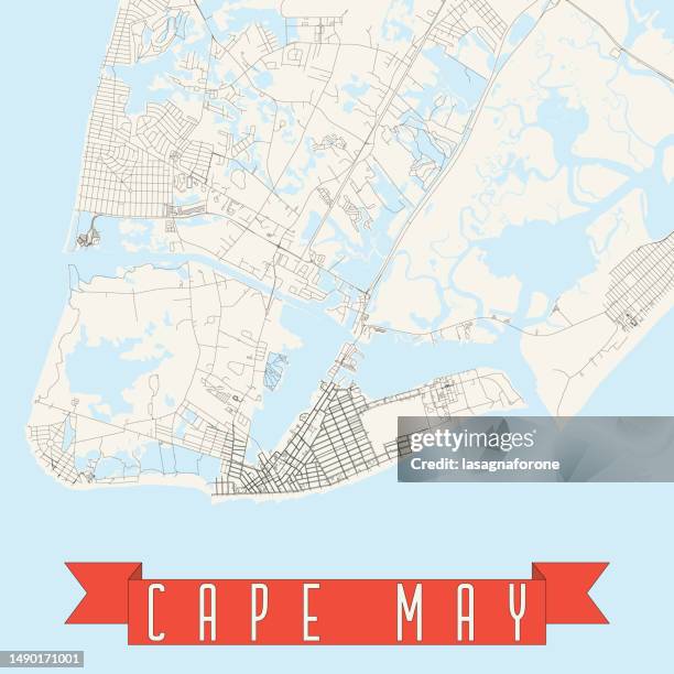 cape may, new jersey, usa vector map - delaware bay stock illustrations