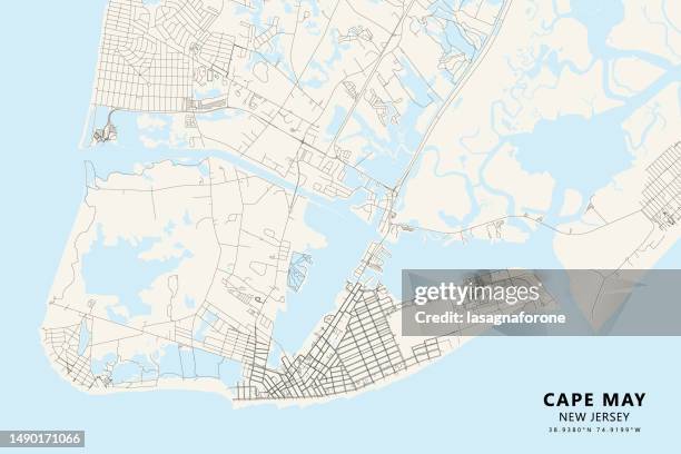 cape may, new jersey, usa vector map - delaware bay stock illustrations