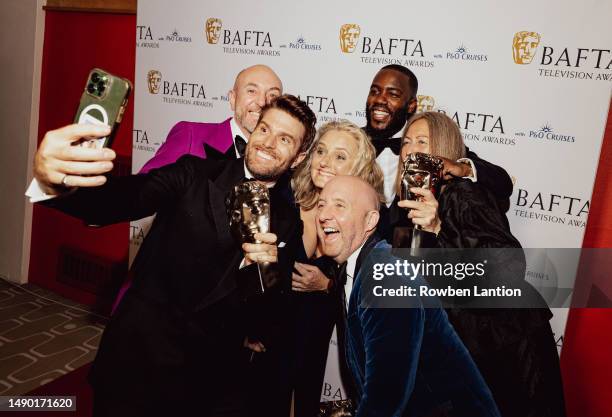Derek McLean, Joel Dommett, Claire Horton, Daniel Nettleton, Mo Gilligan and Lucy Eagle with the award for Entertainment Programme Award for 'The...