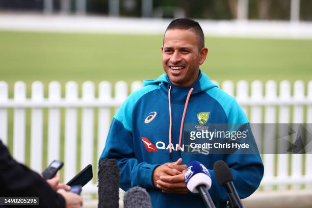Usman Khawaja speaks to the media during a Cricket Australia media opportunity after the announcement of the 2023/24 International Season at Allan...