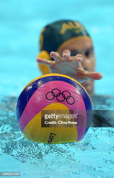 Detail of the ball during water polo training at the Olympic Park on July 22, 2012 in London, England.