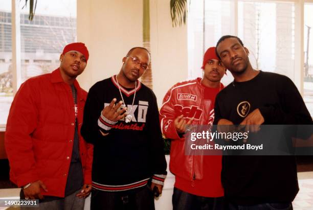 Singers Brian Casey, Richard Wingo, Brandon Casey and Kyle Norman of Jagged Edge poses for photos at the Hyatt Regency McCormick Place hotel in...