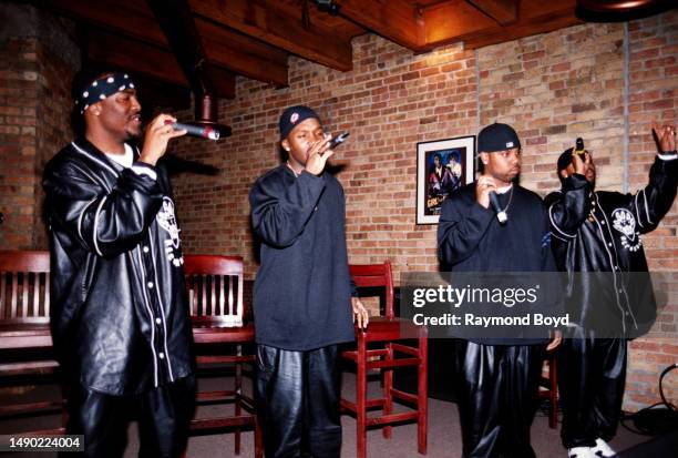 Singers Kyle Norman, Richard Wingo, Brandon Casey and Brian Casey of Jagged Edge performs at The Shark Bar in Chicago, Illinois in October 1997.