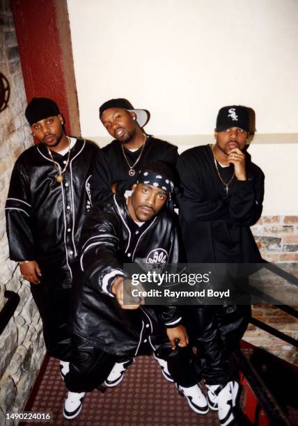 Singers Brian Casey, Richard Wingo, Brandon Casey and Kyle Norman of Jagged Edge poses for photos after their performance at The Shark Bar in...
