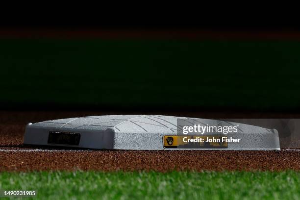 Picture of third base during the game between the Milwaukee Brewers and Kansas City Royals at American Family Field on May 13, 2023 in Milwaukee,...