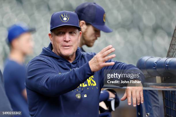 Pat Murphy bench coach of the Milwaukee Brewers before the game against the Kansas City Royals at American Family Field on May 13, 2023 in Milwaukee,...