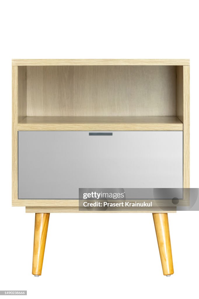 Bedside table. Wooden table corner living room. clipping path