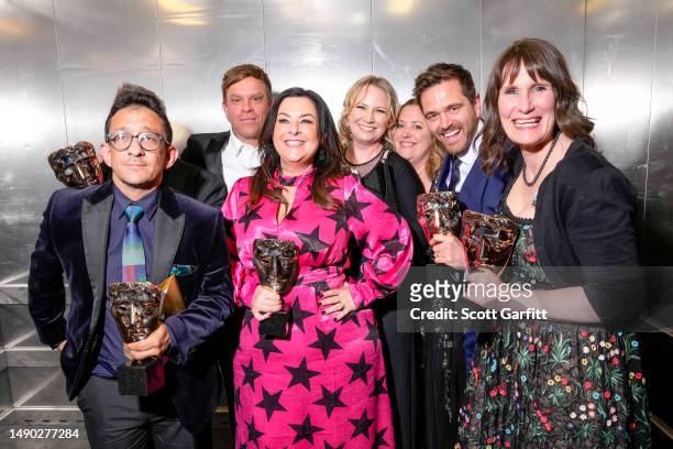 Jon Sen, William Beck, Liza Mellody, Michael Stevenson and Loretta Preece with cast and crew win the Soap & Continuing Drama Award for 'Casualty'...