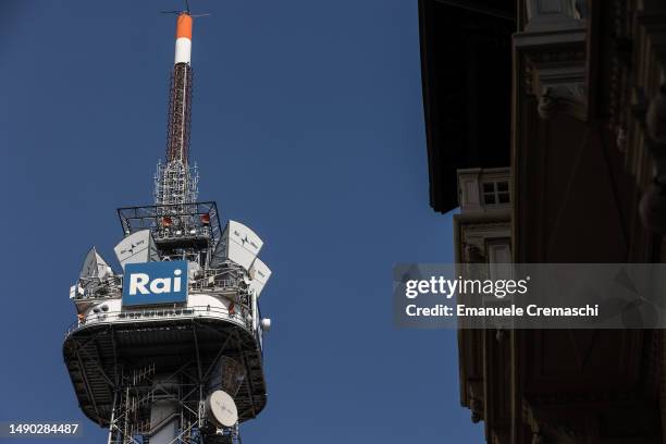 General view of the repeater tower of Italy's national public broadcasting company RAI on May 15, 2023 in Milan, Italy. Italy's right-wing government...