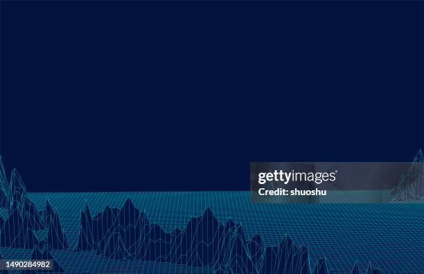 blue cyber space mountain landscape wireframe topography technology pattern background - wireframe landscape stock illustrations
