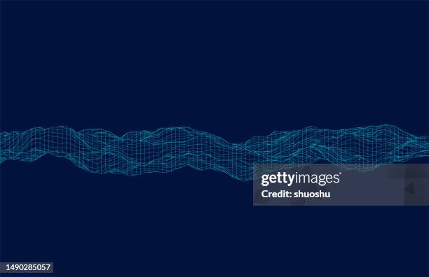 blue cyber space mountain landscape wireframe topography technology pattern background - wireframe landscape stock illustrations