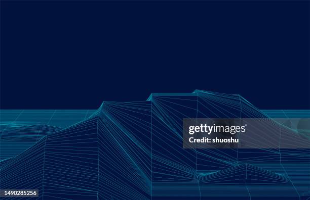blue mountain landscape wireframe topography pattern background - wireframe landscape stock illustrations