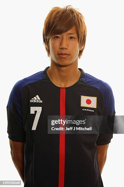 Yuki Otsu poses during a Japan Men's Official Olympic Football Team portrait session on July 22, 2012 in Glasgow, Scotland.