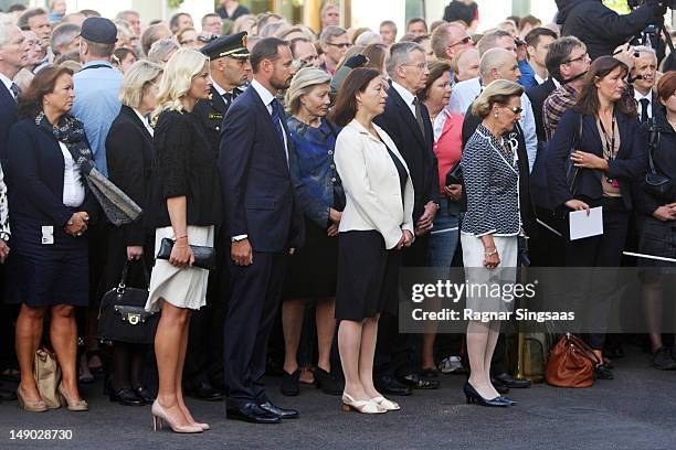 Princess Mette-Marit of Norway, Prince Haakon of Norway, wife of the Norwegian Prime Minister Ingrid Schulerud and Queen Sonja of Norway attend a...