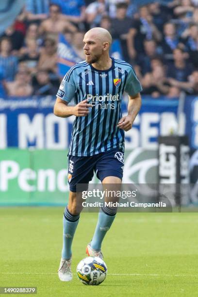 Djurgarden's Marcus Danielson during an Allsvenskan match between Hammarby IF and Djurgardens IF at Tele2 Arena on May 14, 2023 in Stockholm, Sweden.