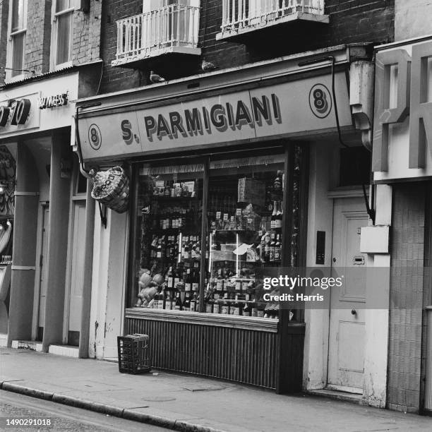The S. Parmigiani Italian delicatessen at 8 Old Compton Street in the Soho area of London's West End, 17th January 1973.