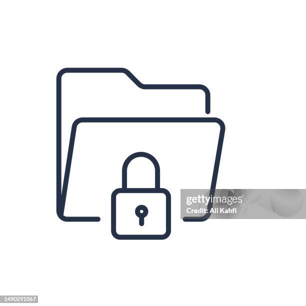 folder security thin line icons - reading contract stock illustrations