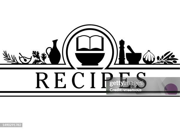 rezept- oder menüseiten-briefkopf-design - rezeptbuch stock-grafiken, -clipart, -cartoons und -symbole