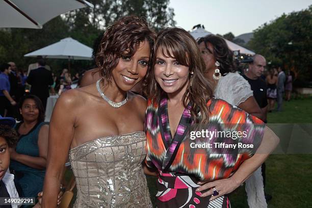 Actress Holly Robinson Peete and recording artist Paula Abdul attend the HollyRod Foundation's 14th Annual Design Care on July 21, 2012 in Malibu,...