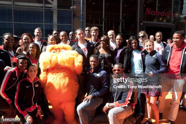 Olympic team and The Lorax attends the UK premiere of Dr Seuss' The Lorax at cineworld on July 22, 2012 in Birmingham, England.