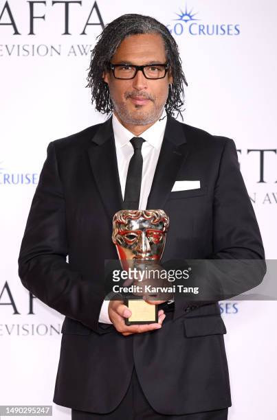David Olusoga poses in the Winner's Room with the Special Award during the 2023 BAFTA Television Awards with P&O Cruises at The Royal Festival Hall...