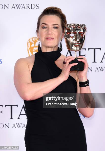 Kate Winslet with the award for Leading Actress during the 2023 BAFTA Television Awards with P&O Cruises at The Royal Festival Hall on May 14, 2023...