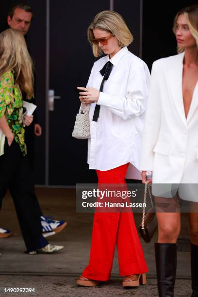 Eliza Gosse wearing vintage AXL bazaar and red vintage pants at Afterpay Australian Fashion Week 2023 at Carriageworks on May 15, 2023 in Sydney,...