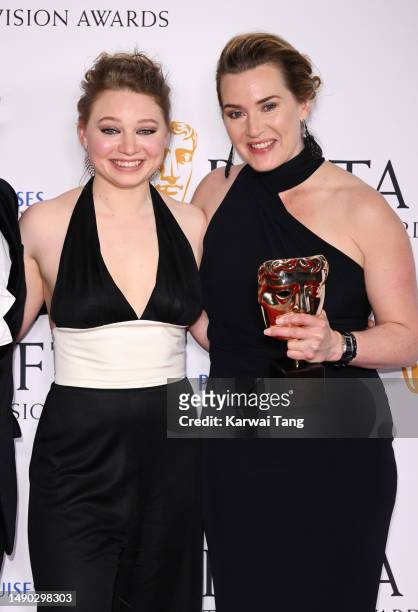 Mia Threapleton and Kate Winslet with the Single Drama Award for 'I Am Ruth' during the 2023 BAFTA Television Awards with P&O Cruises at The Royal...