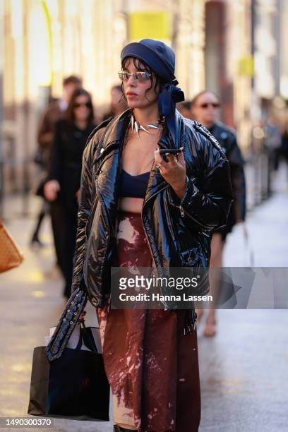 Fleur Egan wearing Vaquera jacket and Song for the Mute at Afterpay Australian Fashion Week 2023 at Carriageworks on May 15, 2023 in Sydney,...
