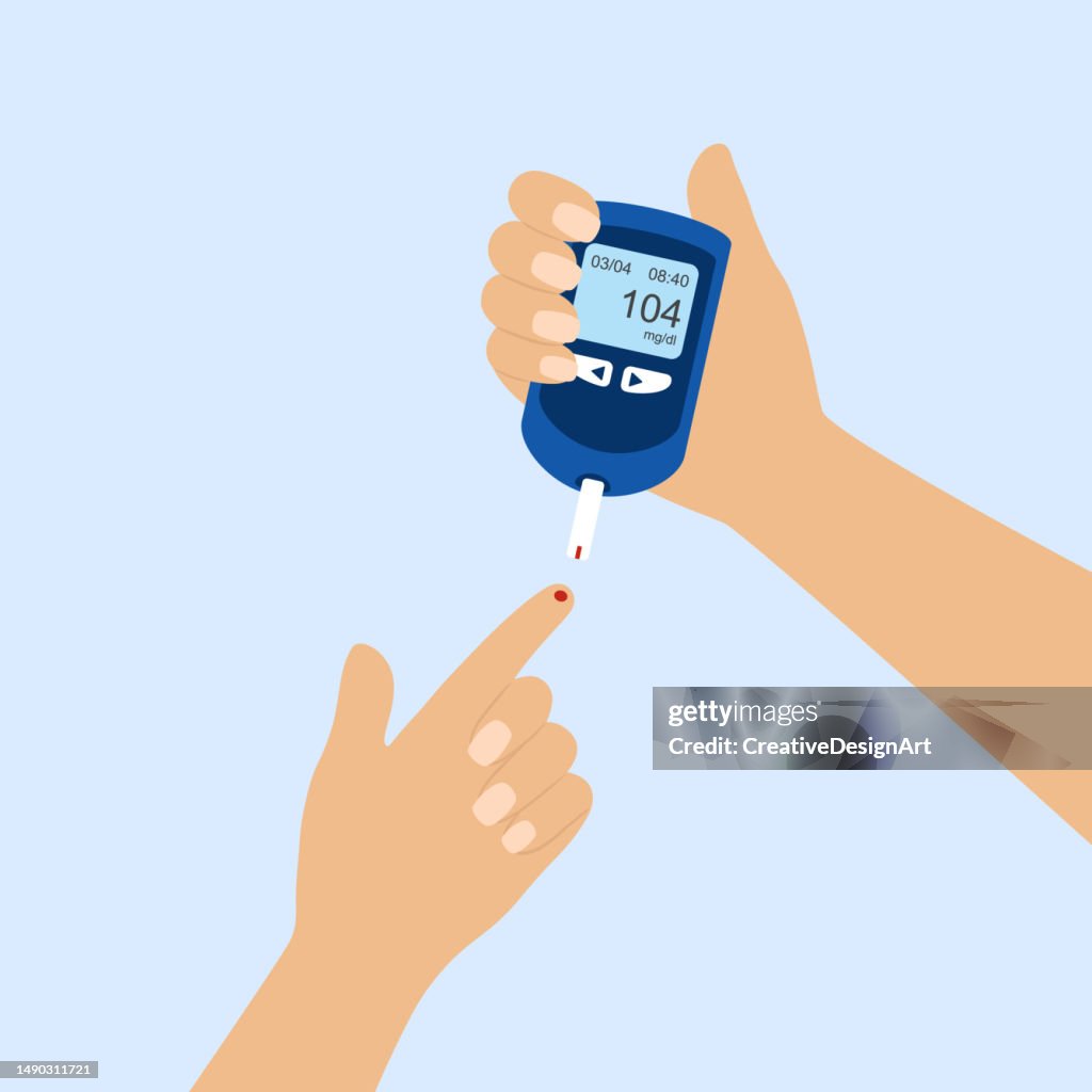 Person Using Glucometer And Measuring Blood Sugar Level