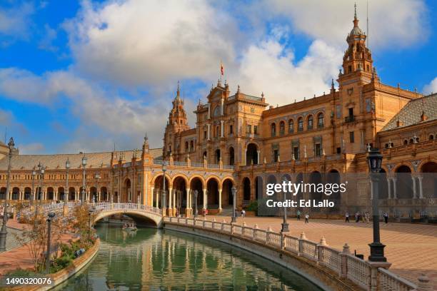 courtyard sevilla plaza de españa - seville landscape stock pictures, royalty-free photos & images