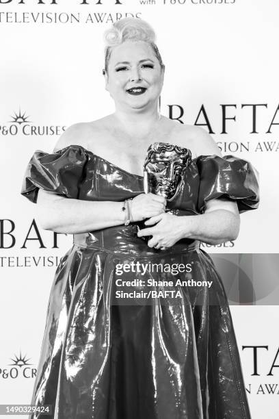 Siobhán McSweeney poses in the winners room with the Female Performance in a Comedy Programme Award for 'Derry Girls' at the 2023 BAFTA Television...